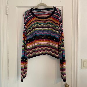 Zara multi colored, patterned crochet sweater. Size medium. Long sleeved.